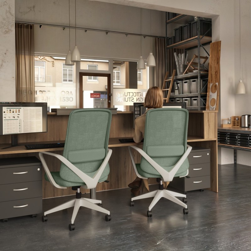 Mostrador Sotto con sillas y cajoneras omega