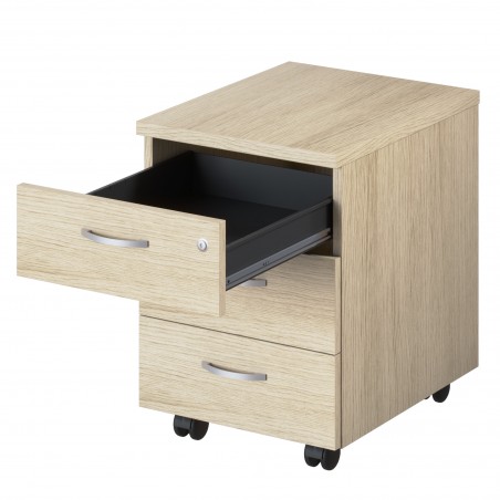 Cajonera de madera roble Omega con cajón abierto