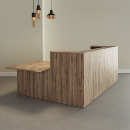 Mostrador de recepción en L con mesa – Color Castaño