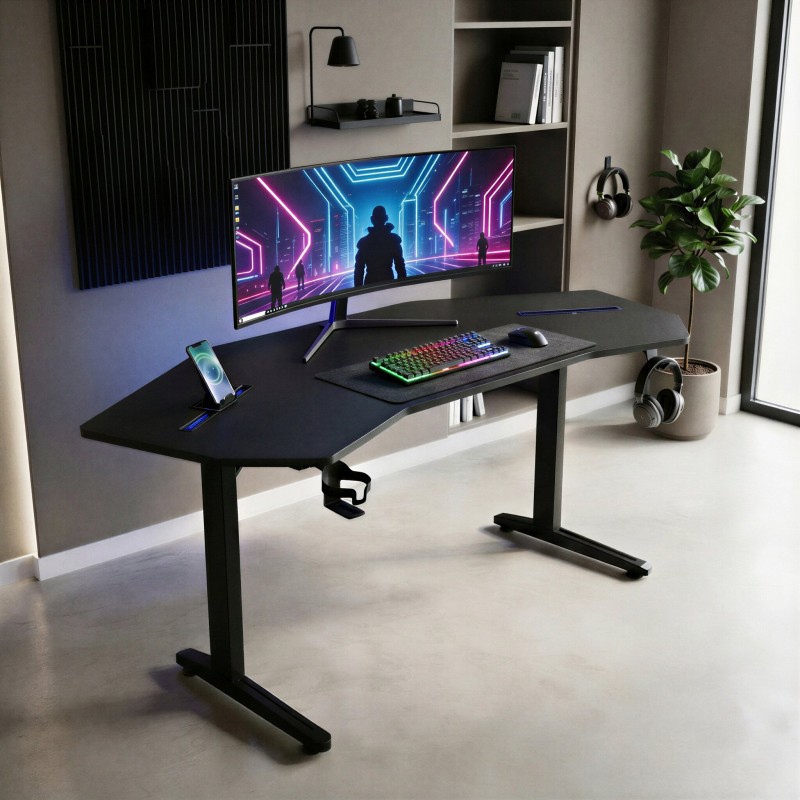 Mesa gaming con accesorios integrados
