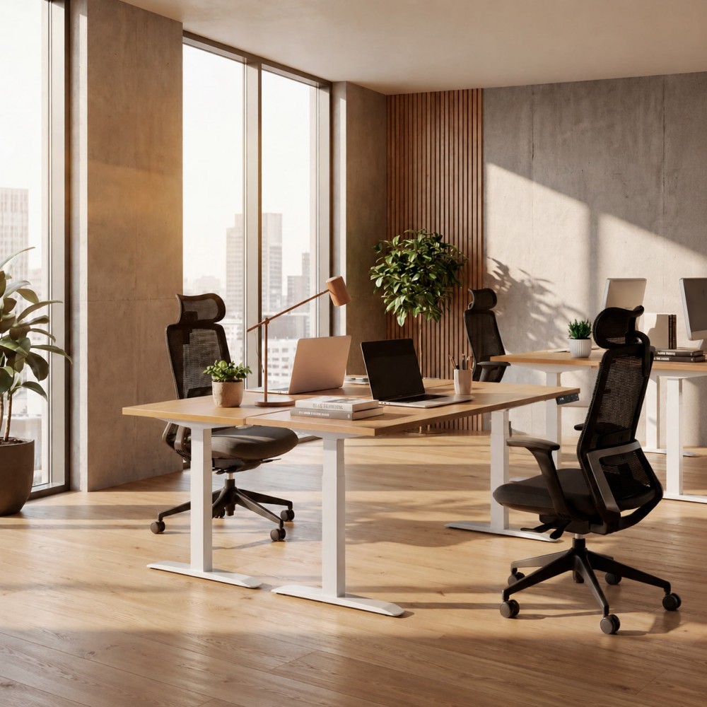 Mesa elevable en oficina compartida