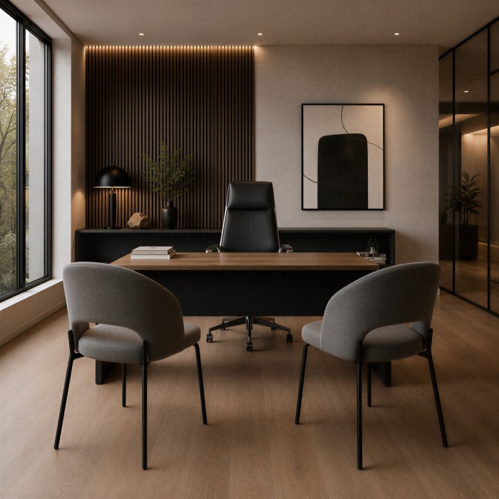 Oficina moderna con mesa de dirección Alfa castaño y negro