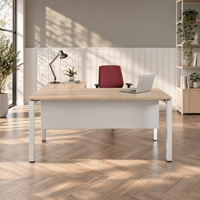 Mesa de oficina Estela con ala roble y blanca