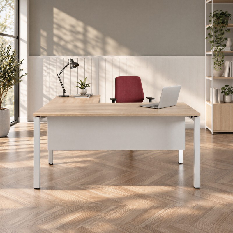 Mesa de oficina Estela con ala roble y blanca