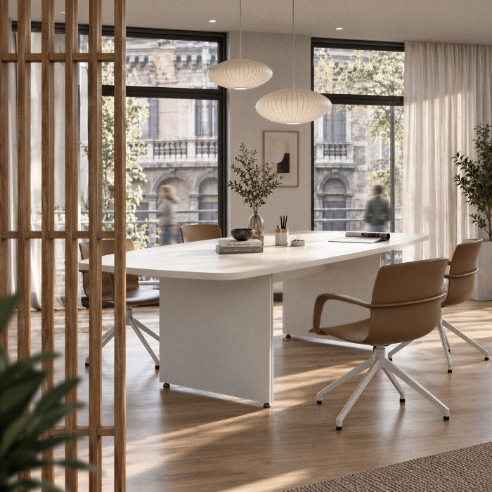 Oficina con mesa de reuniones Atria blanca