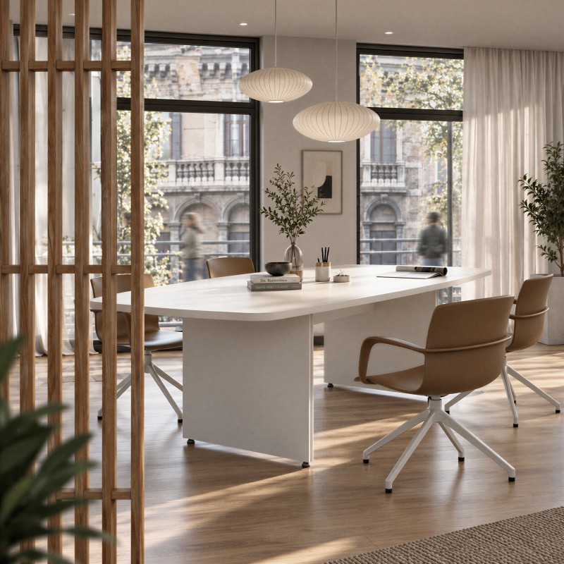 Oficina con mesa de reuniones Atria blanca
