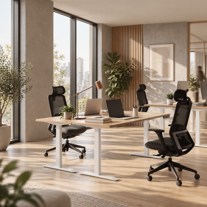 Mesa elevable en oficina compartida