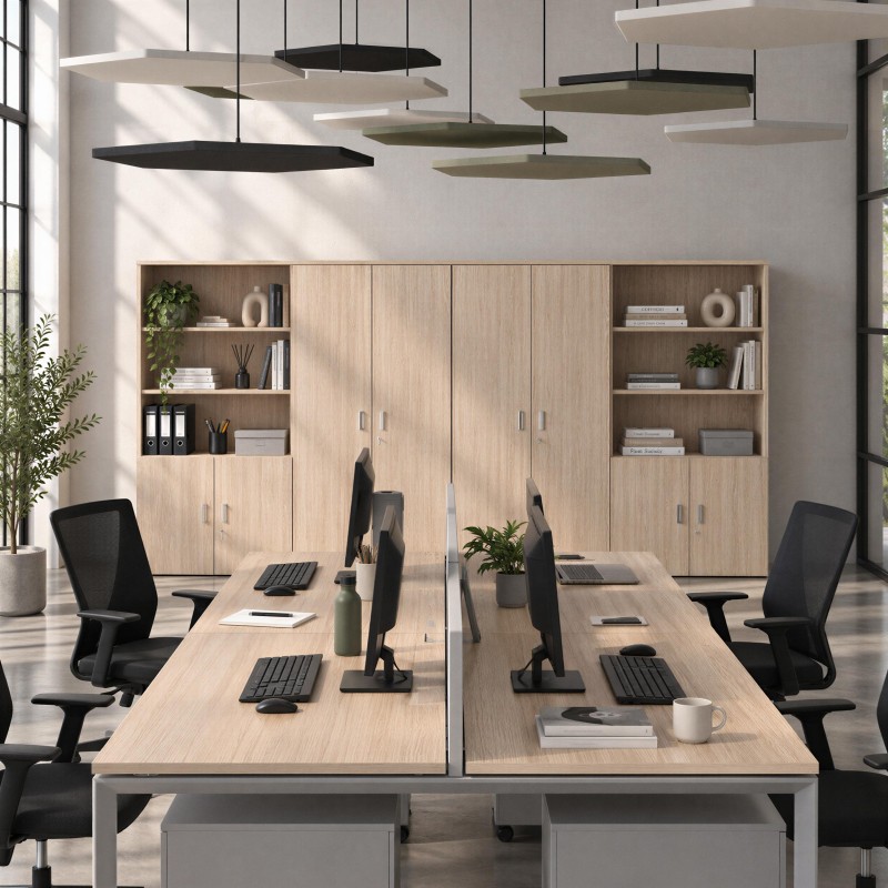 Oficina moderna con armario Chronos mixto roble