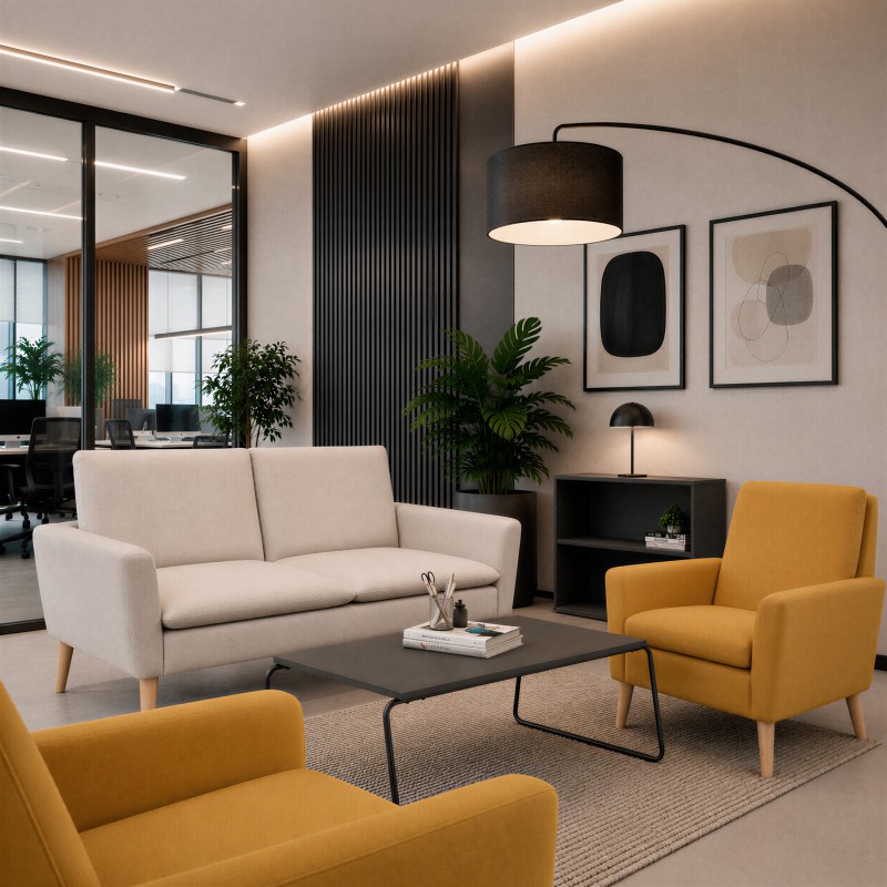 Sofá de oficina Lea gris en sala de espera