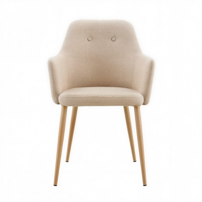 Sillón confidente Clara arena pata madera frontal