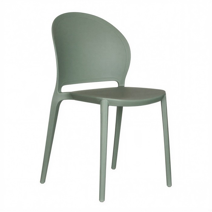 Silla apilable Vera verde, vista de tres cuartos