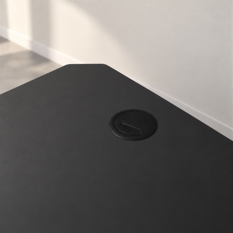 Escritorio elevable Avant: detalle de los pasacables