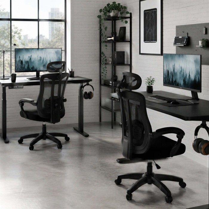 Silla ergonómica reclinable Nara Plus negra ambiente estudio
