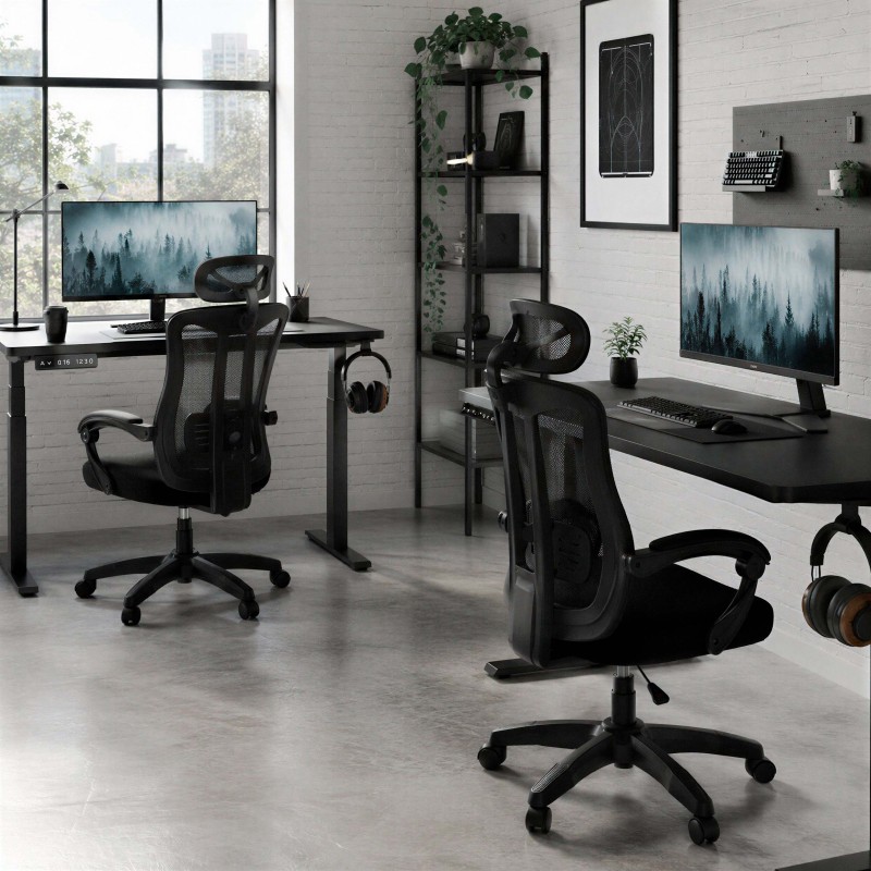 Silla ergonómica reclinable Nara Plus negra ambiente estudio