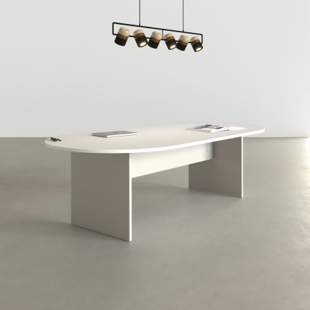 Mesa de reuniones Alfa ovalada blanca y plata
