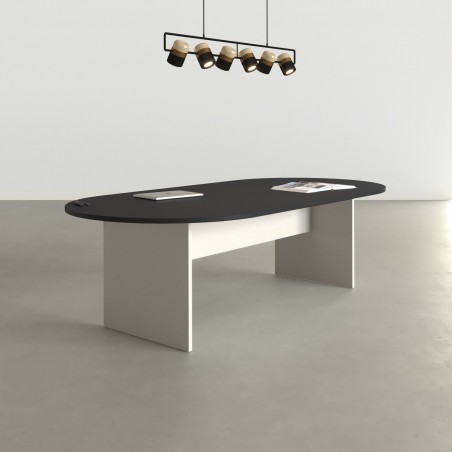 Mesa de reuniones Alfa ovalada negra y plata