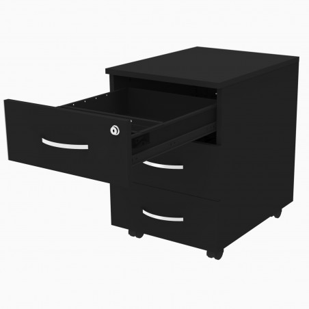 Cajonera de madera negra Omega con cajón abierto